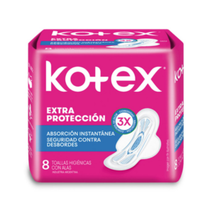 Toalla Higiénica Kotex Normal, Extra Protección, con Alas, 8 unidades