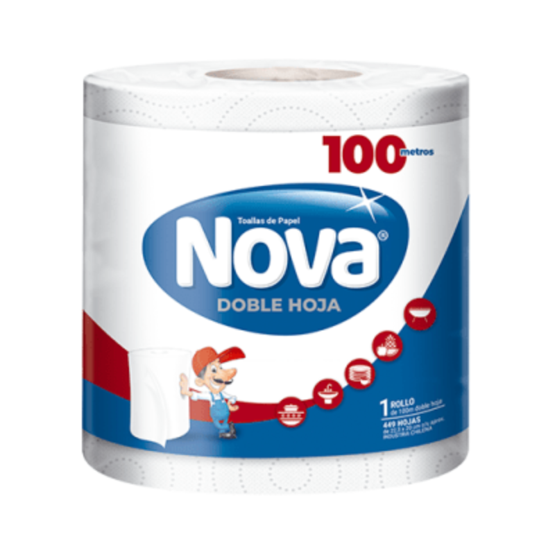 Toalla de Papel Nova Doble Hoja 100 mts, 1 rollo