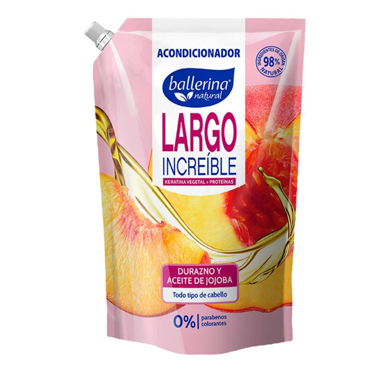 Acondicionador Ballerina Largo Increíble, Durazno y Aceite de Jojoba, 750 ml