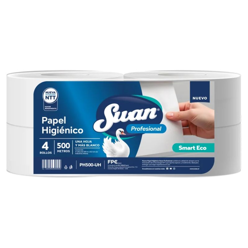 Papel Higiénico Swan Profesional Smart Eco, Hoja Simple, 4 Rollos 500 m